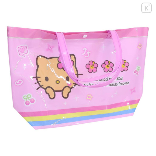 Japan Sanrio Waterproof Vinyl Beach Bag & Pool Tote - Hello Kitty : Tan Pink - 2