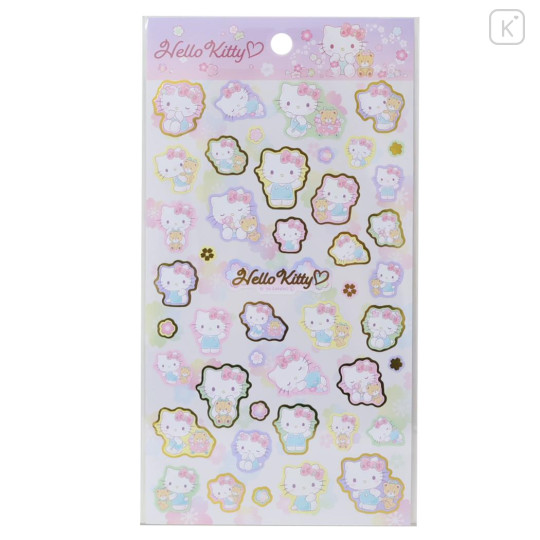 Japan Sanrio Gold Accent Sticker - Hello Kitty & Tiny Chum : Flower Blossom - 1