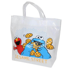 Japan Sesame Street Waterproof Vinyl Beach Bag & Pool Tote - Elmo & Cookie Monster White