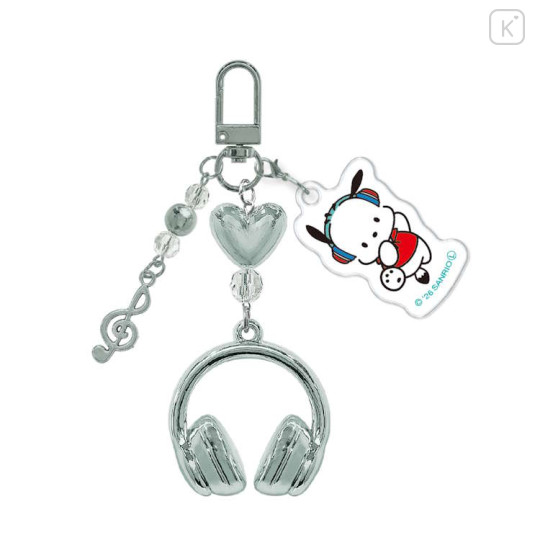Japan Sanrio Triple Charm Keychain - Pochacco : Headphone Music Notes - 1