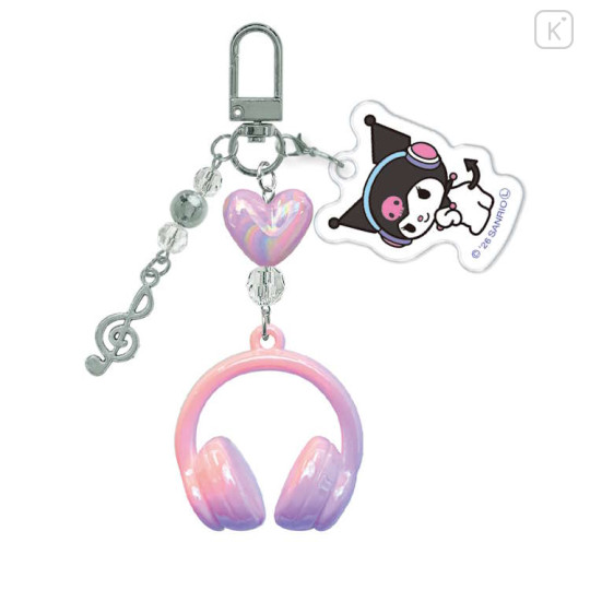 Japan Sanrio Triple Charm Keychain - Kuromi : Headphone Music Notes - 1