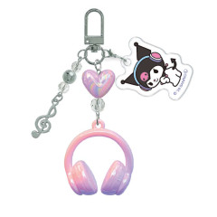 Japan Sanrio Triple Charm Keychain - Kuromi : Headphone Music Notes