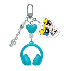 Japan The Powerpuff Girls Triple Charm Keychain - Bubbles : Headphone Music Notes