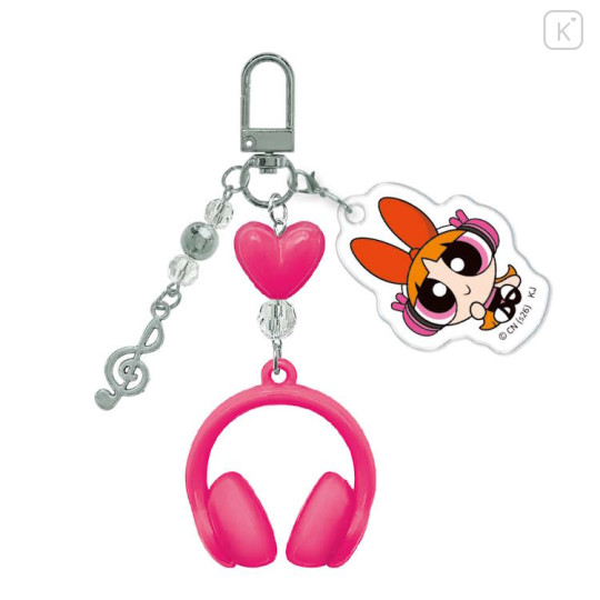 Japan The Powerpuff Girls Triple Charm Keychain - Blossom : Headphone Music Notes - 1