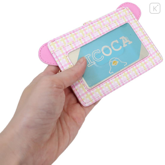 Japan Sanrio Pass Case Card Holder & Reel - Usahana : Face Gingham Pink - 2