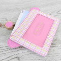 Japan Sanrio Pass Case Card Holder & Reel - Usahana : Face Gingham Pink - 3