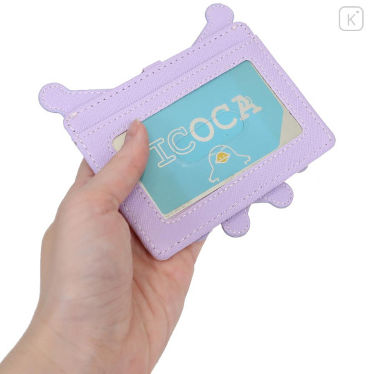 Japan Sanrio Pass Case Card Holder & Reel - Kuromi : Face Gingham Purple - 2