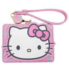 Japan Sanrio Pass Case Card Holder & Reel - Hello Kitty : Face Pink