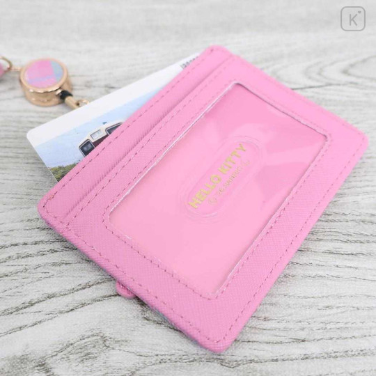 Japan Sanrio Pass Case Card Holder & Reel - Hello Kitty : Face Pink - 3