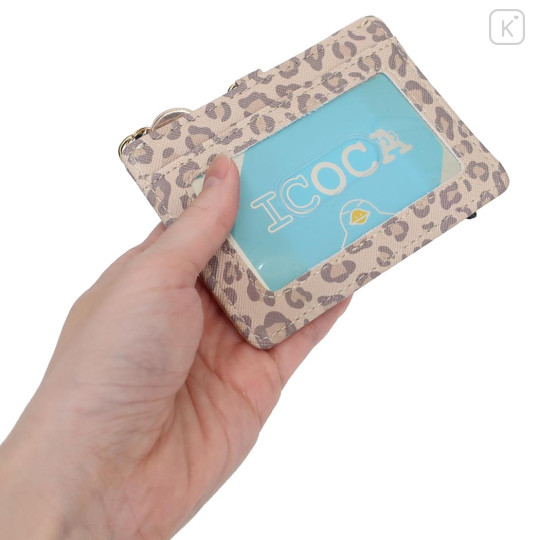 Japan Sanrio Pass Case Card Holder & Reel - Hello Kitty : Face Leopard Tan - 2