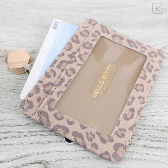 Japan Sanrio Pass Case Card Holder & Reel - Hello Kitty : Face Leopard Tan - 3