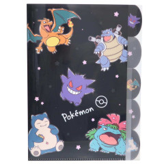 Japan Pokemon 5 Pockets A4 Index File Holder - Charizard & Gengar & Snorlax : Sakura Black