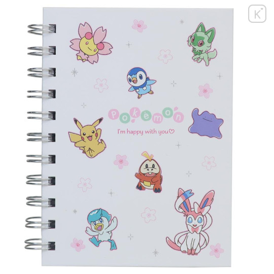 Japan Pokemon A6 Ring Notebook - Pikachu & Piplup & Sylveon : Sakura White - 1
