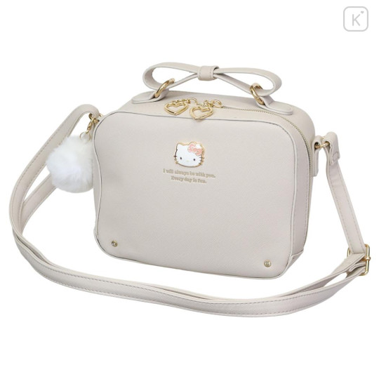 Japan Sanrio Faux Leather Shoulder Crossbody Bag - Hello Kitty : Ivory Gold - 1