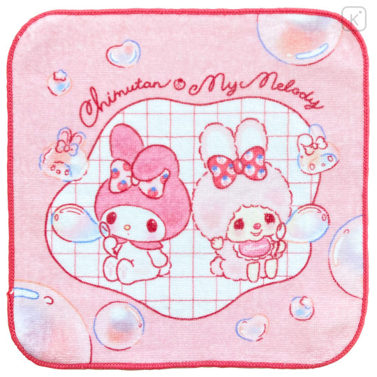 Japan Monchhichi × Sanrio Mini Towel Jacquard Handkerchief - Chimutan & My Melody : Bubble Pink - 1