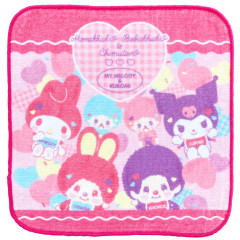 Japan Monchhichi × Sanrio Mini Towel Jacquard Handkerchief - Chimutan & Kuromi & My Melody : Pink