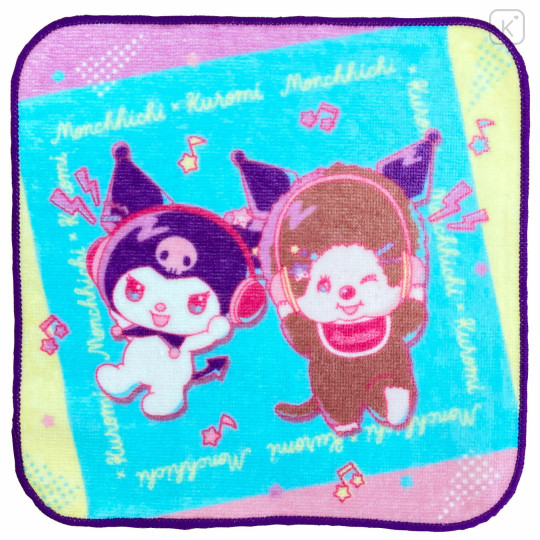 Japan Monchhichi × Sanrio Mini Towel Jacquard Handkerchief - Kuromi : Music - 1