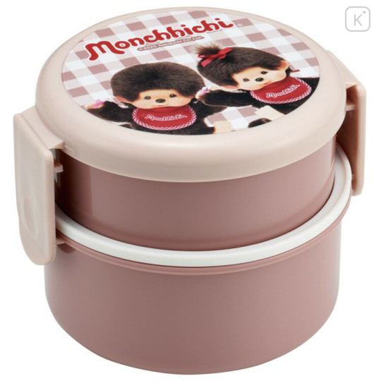 Japan Monchhichi 2 Tier Bento Lunch Box 500ml - Gingham Brown - 1