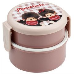 Japan Monchhichi 2 Tier Bento Lunch Box 500ml - Gingham Brown