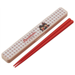 Japan Monchhichi Chopsticks 18cm with Case - Gingham Brown