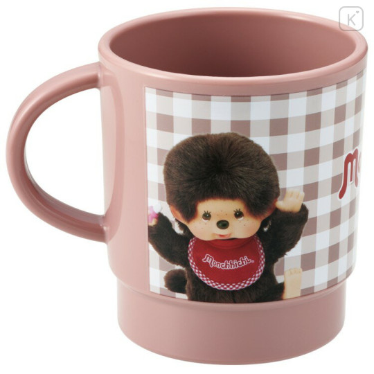 Japan Monchhichi Stacking Plastic Cup - Gingham Brown - 2