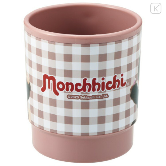 Japan Monchhichi Stacking Plastic Cup - Gingham Brown - 3