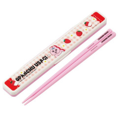 Japan Panchu Rabbit Chopsticks 18cm with Case - Gingham Pink Strawberry