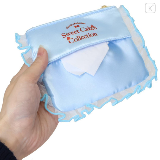 Japan Sanrio Mini Pouch & Tissue Case - Sweet Cakes Collection Frill Blue - 2