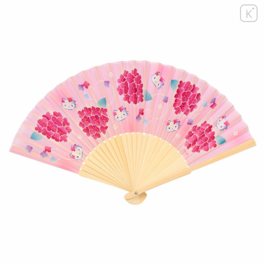 Japan Sanrio Original Bamboo Fan with Case - Hello Kitty : Scattered Flower Pink - 2