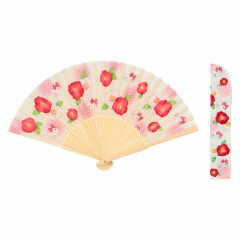 Japan Sanrio Original Bamboo Fan with Case - Hello Kitty : Scattered Flower Ivory