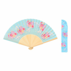 Japan Sanrio Original Bamboo Fan with Case - Cinnamoroll : Scattered Flower Blue