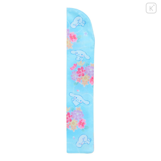 Japan Sanrio Original Bamboo Fan with Case - Cinnamoroll : Scattered Flower Blue - 3