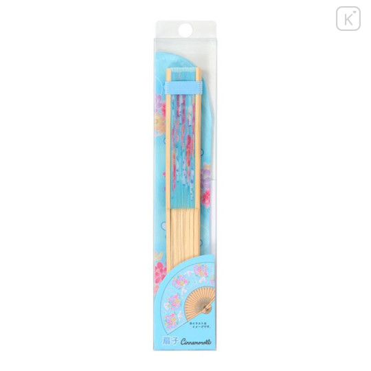 Japan Sanrio Original Bamboo Fan with Case - Cinnamoroll : Scattered Flower Blue - 4