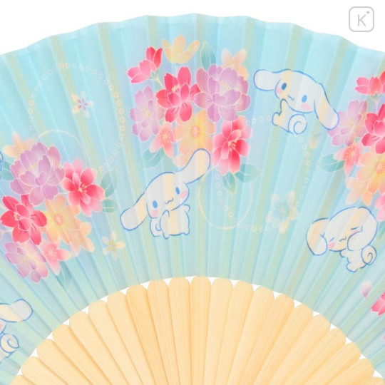 Japan Sanrio Original Bamboo Fan with Case - Cinnamoroll : Scattered Flower Blue - 5