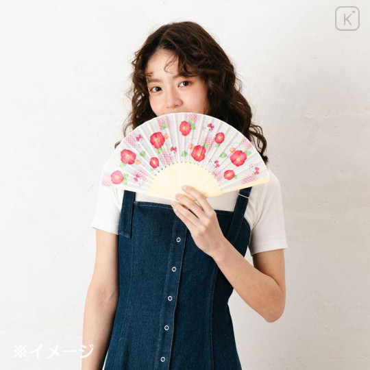 Japan Sanrio Original Bamboo Fan with Case - Cinnamoroll : Scattered Flower Blue - 6