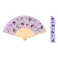 Japan Sanrio Original Bamboo Fan with Case - Kuromi : Scattered Flower Purple - 1