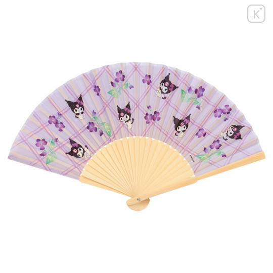 Japan Sanrio Original Bamboo Fan with Case - Kuromi : Scattered Flower Purple - 2