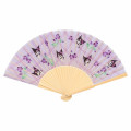 Japan Sanrio Original Bamboo Fan with Case - Kuromi : Scattered Flower Purple - 2