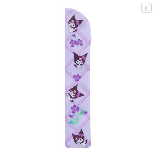 Japan Sanrio Original Bamboo Fan with Case - Kuromi : Scattered Flower Purple - 3