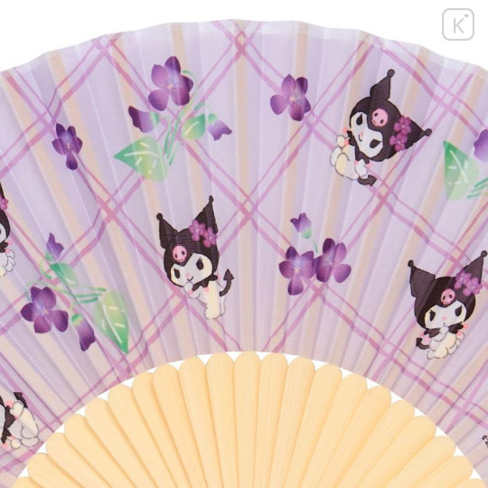 Japan Sanrio Original Bamboo Fan with Case - Kuromi : Scattered Flower Purple - 5