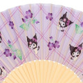 Japan Sanrio Original Bamboo Fan with Case - Kuromi : Scattered Flower Purple - 5