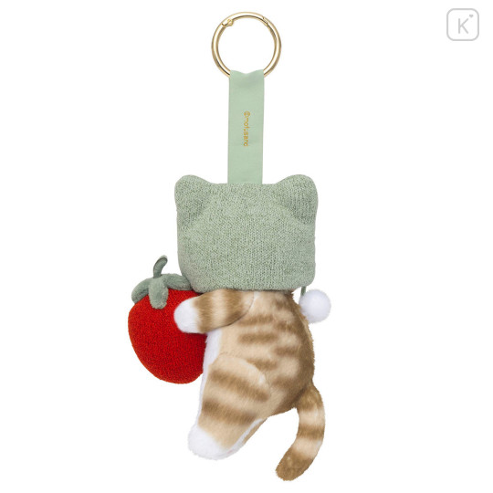 Japan Mofusand Plush Mascot with Carabiner Bag Charm - Mofusand Merci Strawberry Fruit Tabby Cat Green - 5