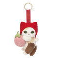 Japan Mofusand Plush Mascot with Carabiner Bag Charm - Mofusand Merci Strawberry Fruit Calico Cat Red - 5