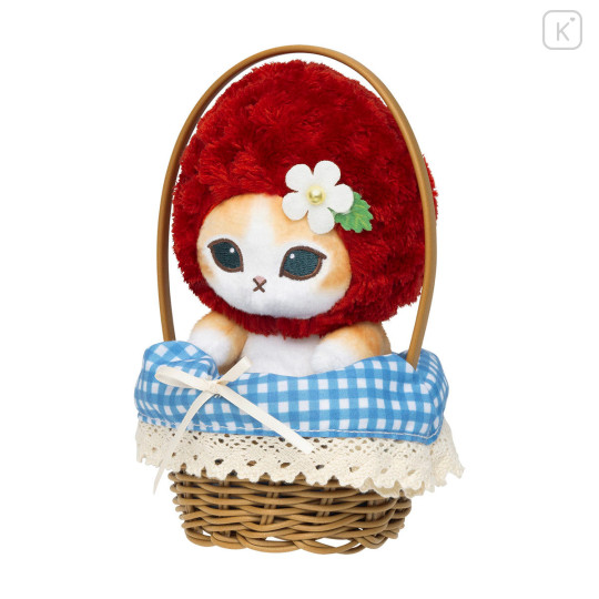 Japan Mofusand Plush Toy - Mofusand Merci Strawberry Fruit Cat Red in a Basket - 5