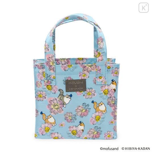 Japan Mofusand Hibiya Kadan Mini Tote Bag - Flora Cat Bloom Cosmos Blue Pink - 4