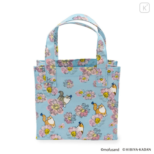 Japan Mofusand Hibiya Kadan Mini Tote Bag - Flora Cat Bloom Cosmos Blue Pink - 6