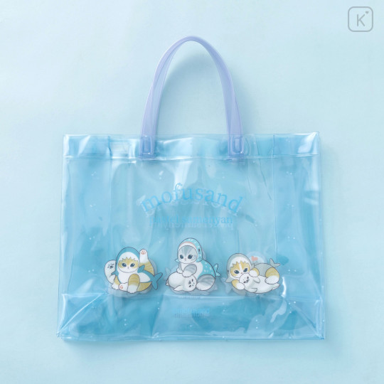 Japan Mofusand Waterproof Vinyl Beach Bag & Pool Tote - Shark Cat Nyan Seal Blue - 2