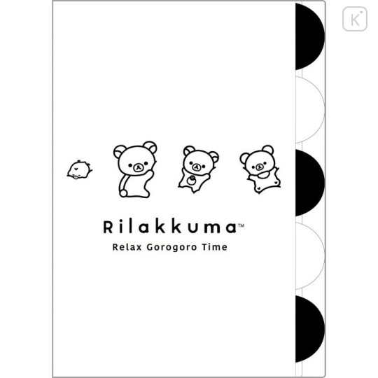 Japan San-X Original 5 Pockets A4 Index File Holder - Kiiroitori & Rilakkuma : Basic Rilakkuma Monochrome White - 1
