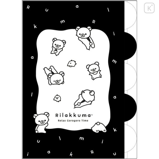 Japan San-X Original 5 Pockets A4 Index File Holder - Kiiroitori & Rilakkuma : Basic Rilakkuma Monochrome - 1
