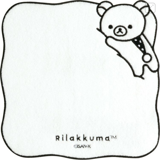 Japan San-X Original Embroidered Mini Towel Handkerchief - Rilakkuma : Basic Rilakkuma Monochrome White - 1